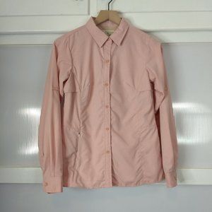 Exoffico Pink Striped Long Sleeve Button Down Shirt XS Vented Mesh Panel Pockets